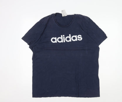 Adidas Men's XL Blue Cotton T-Shirt - Logo, Crew Neck