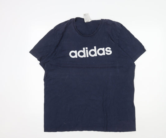 Adidas Men's XL Blue Cotton T-Shirt - Logo, Crew Neck