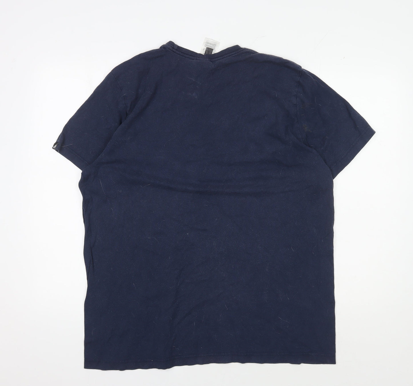 Adidas Men's XL Blue Cotton T-Shirt - Logo, Crew Neck