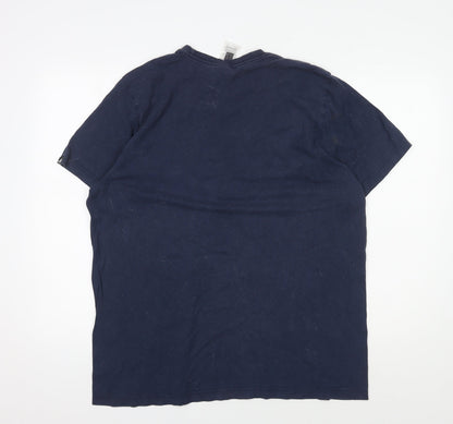 Adidas Men's XL Blue Cotton T-Shirt - Logo, Crew Neck