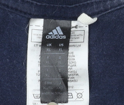 Adidas Men's XL Blue Cotton T-Shirt - Logo, Crew Neck