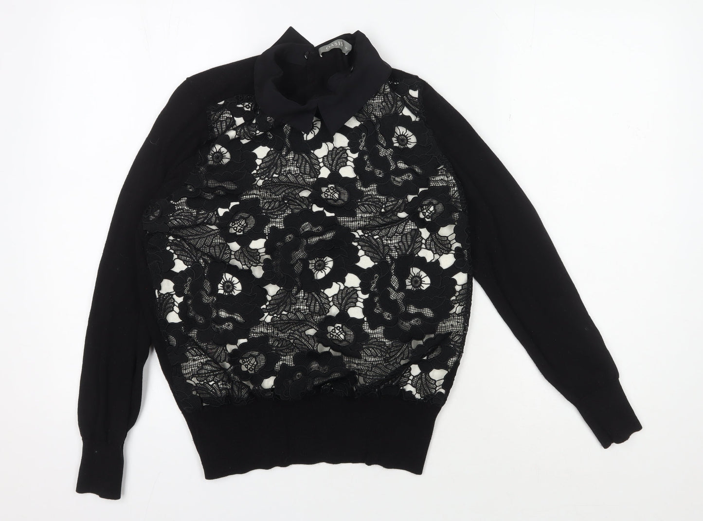 Womens UK Size M Oasis Black Cropped Blouse