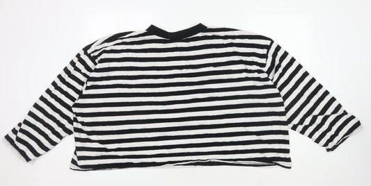 ASOS DESIGN Women's Black White Striped Mock Neck Top - Plus Size