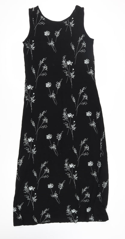 Liz Claiborne Women's Black Floral Midi Tank Dress M