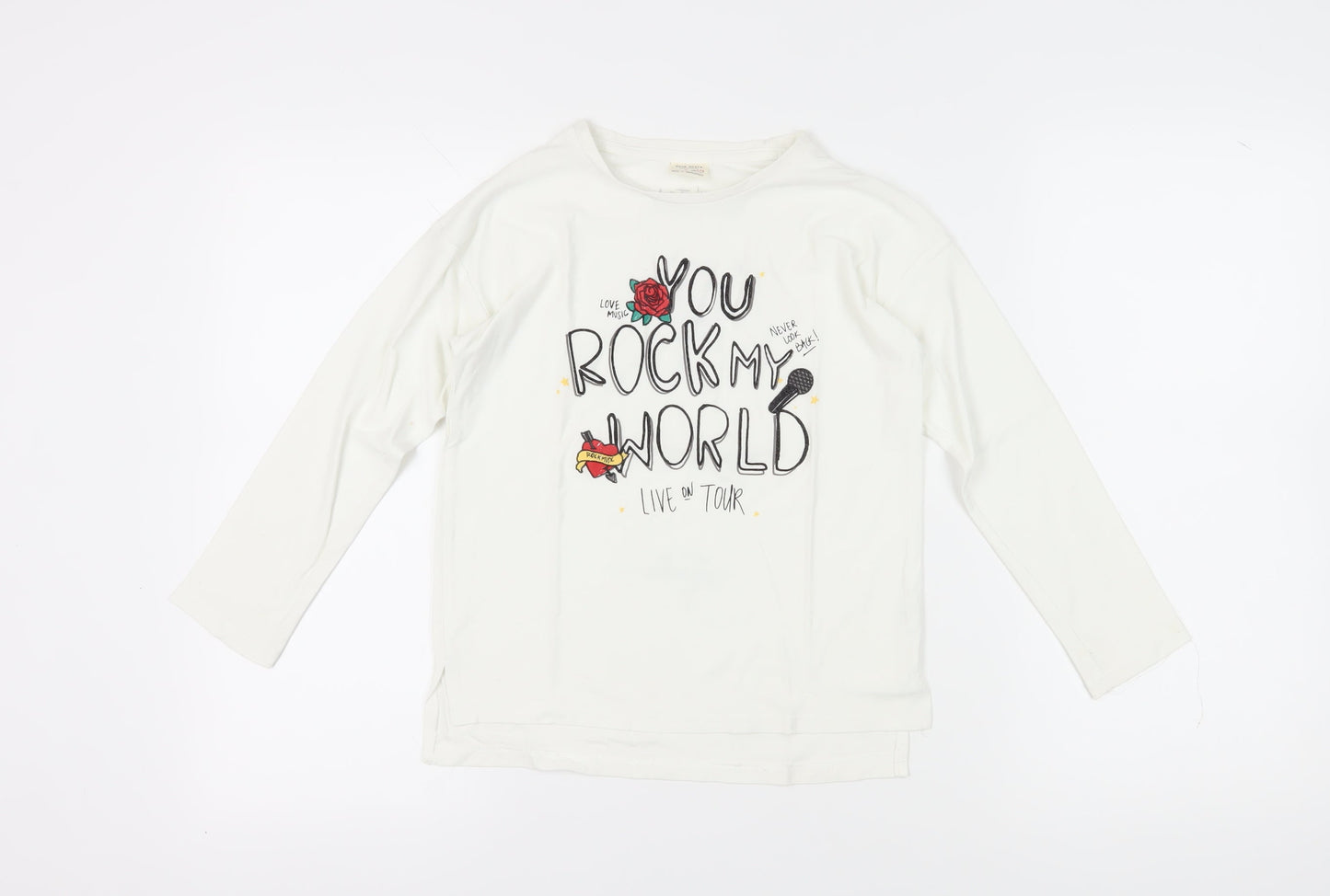 Zara Girls White Music Graphic Long Sleeve T-Shirt 9 Years