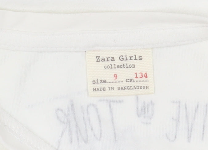 Zara Girls White Music Graphic Long Sleeve T-Shirt 9 Years