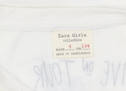 Zara Girls White Music Graphic Long Sleeve T-Shirt 9 Years