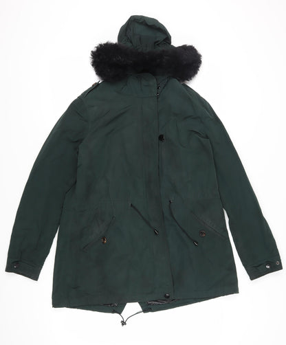 Massimo Dutti Women's Green Parka Coat Size 4