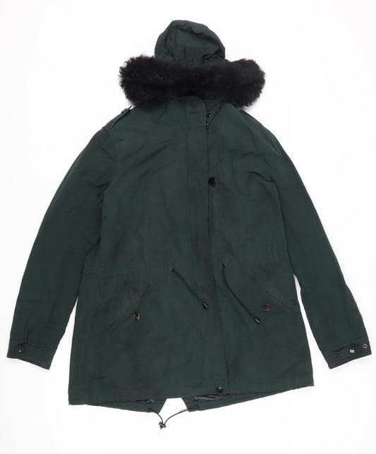 Massimo Dutti Women's Green Parka Coat Size 4