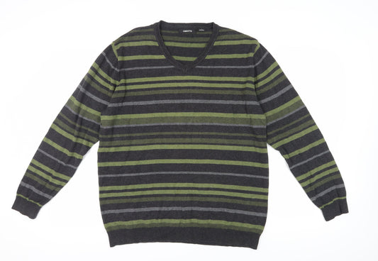 Claiborne Men's Green Striped Pullover Jumper L