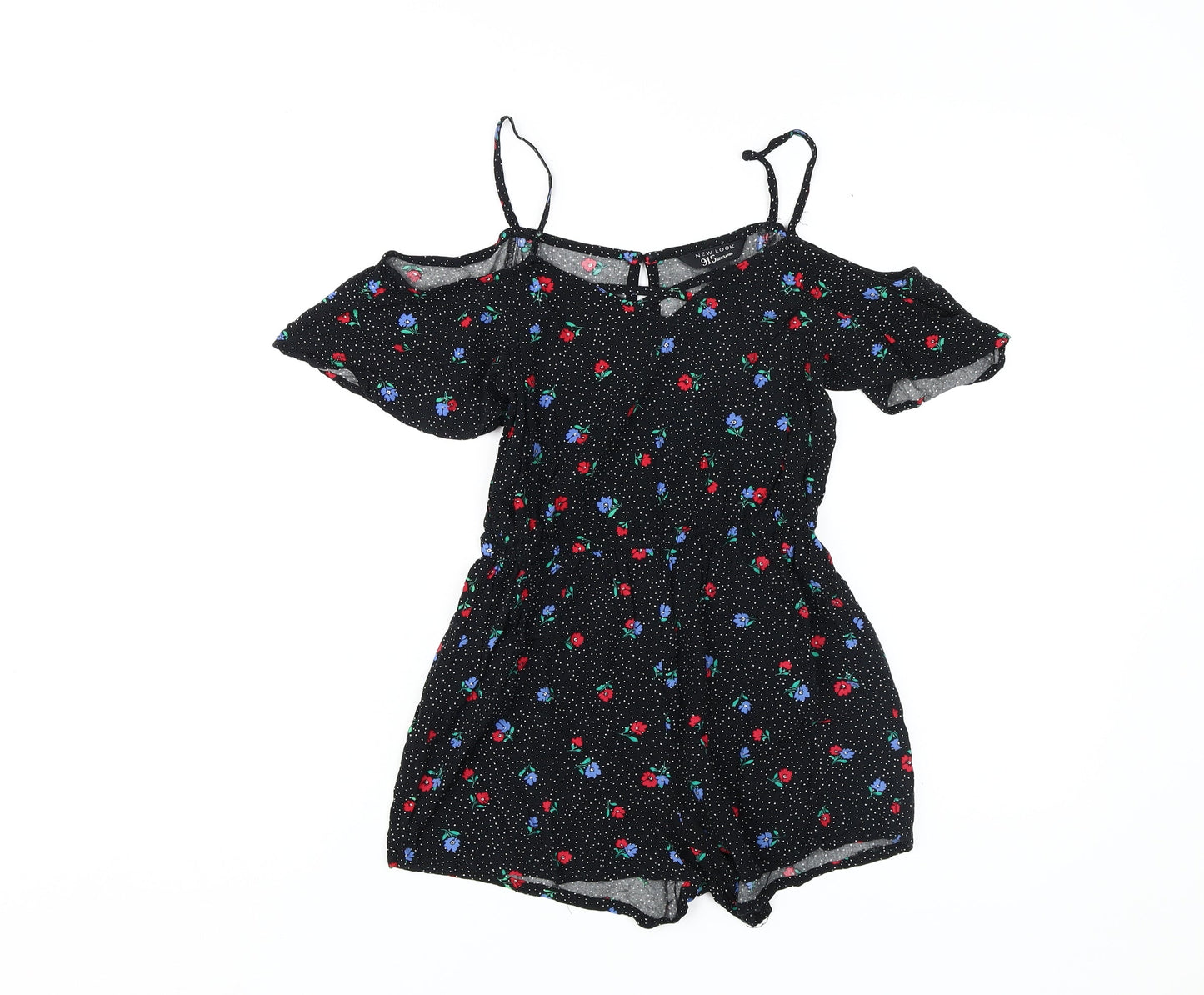 New Look Girls Black Floral Playsuit, Size 146
