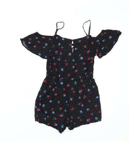 New Look Girls Black Floral Playsuit, Size 146