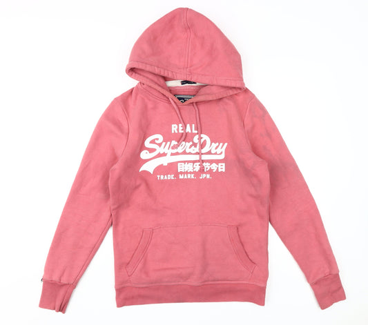 Superdry Women's Pink Pullover Logo Hoodie, Size M