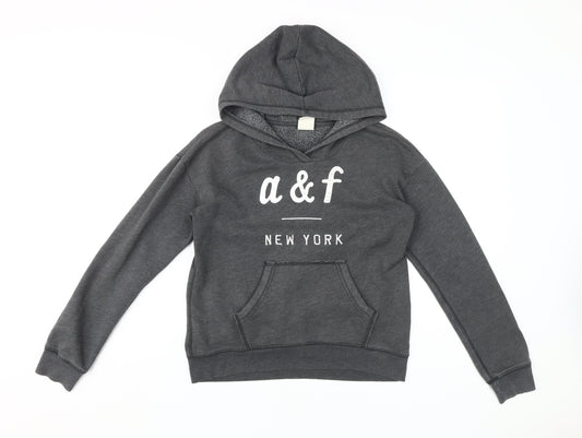 Additional front view of Abercrombie & Fitch Kids girls’ grey hoodie, size 14, - casual and comfy