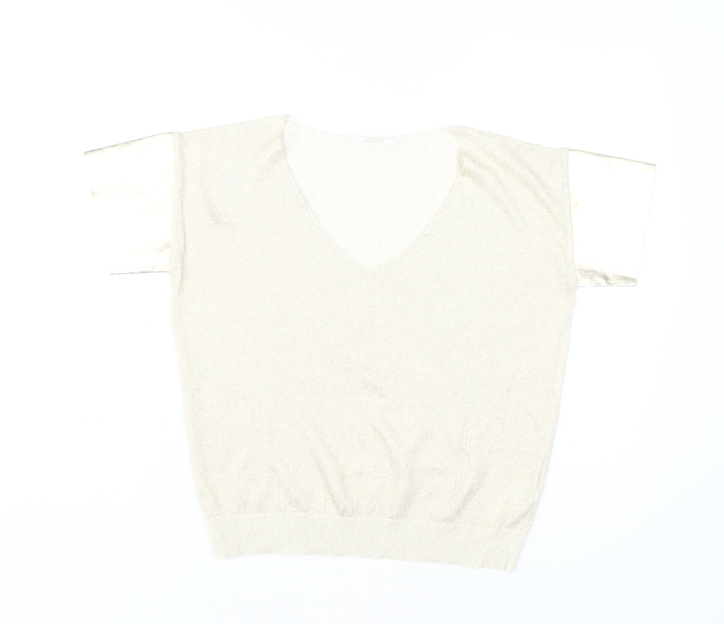 Chattawak Women Beige Linen Blend V-Neck Blouse