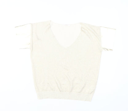 Chattawak Women Beige Linen Blend V-Neck Blouse