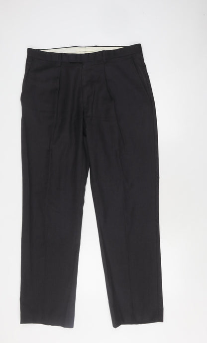 T.M. Lewin Men's Black Wool Dress Trousers, Size 35