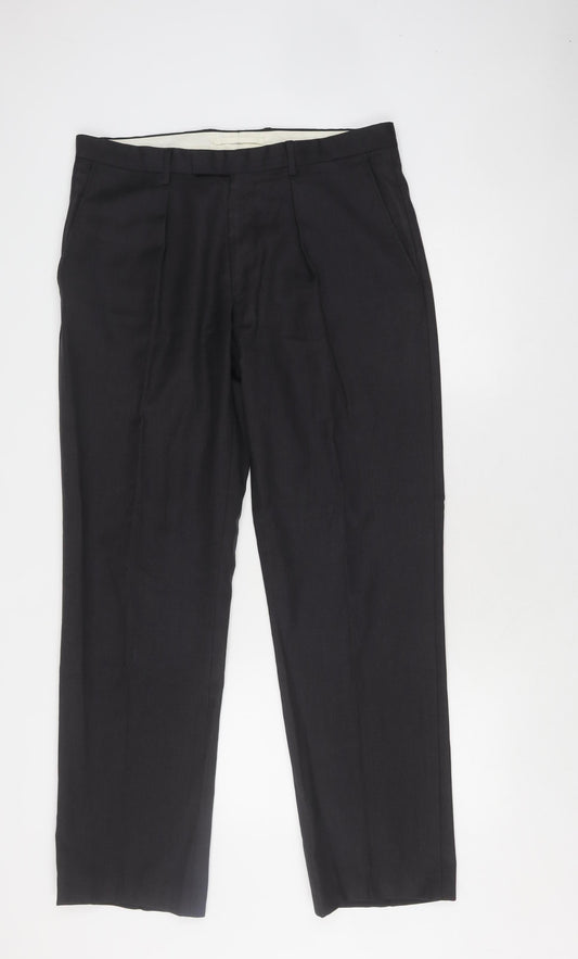 T.M. Lewin Men's Black Wool Dress Trousers, Size 35
