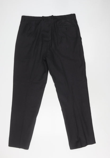 T.M. Lewin Men's Black Wool Dress Trousers, Size 35