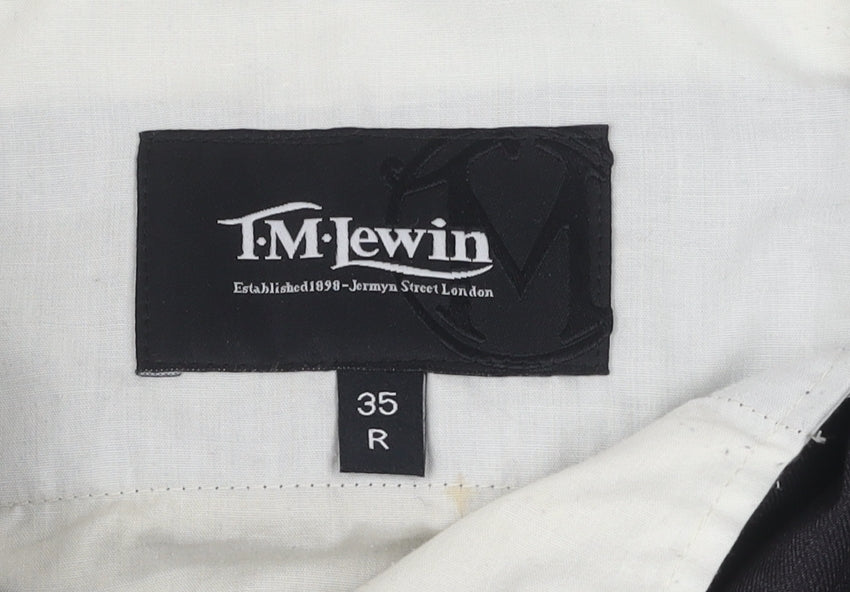 T.M. Lewin Men's Black Wool Dress Trousers, Size 35