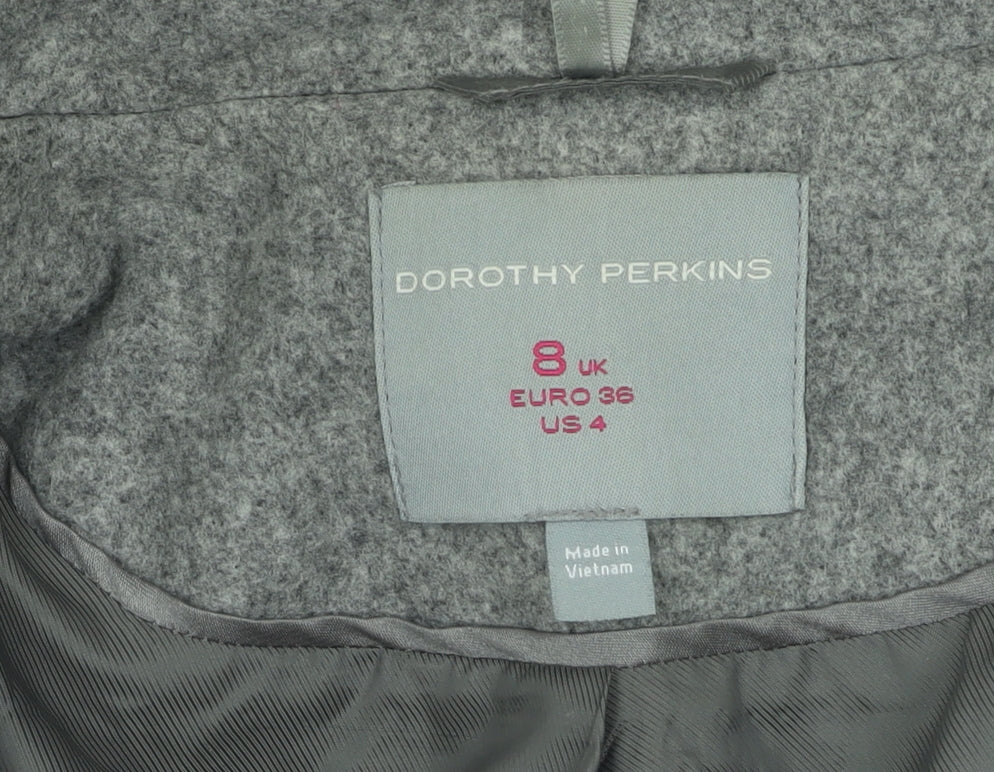 Womens UK Size 8 Dorothy Perkins Grey Pea Coat Coat