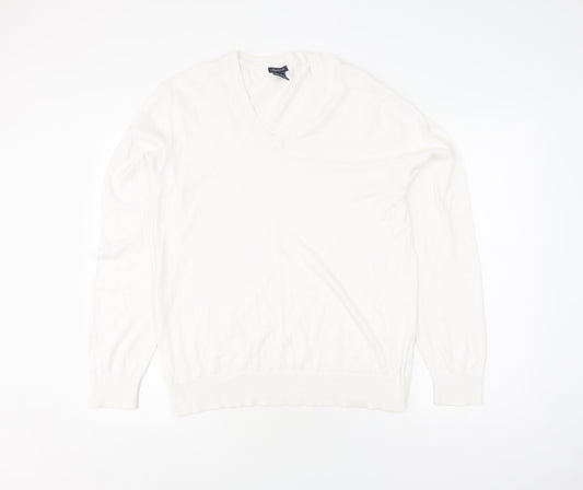 GAP Women's Ivory V-Neck Cotton Pullover Jumper S
