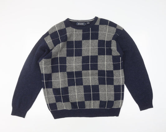 Maine New England Men's L Blue Grey Check Jumper