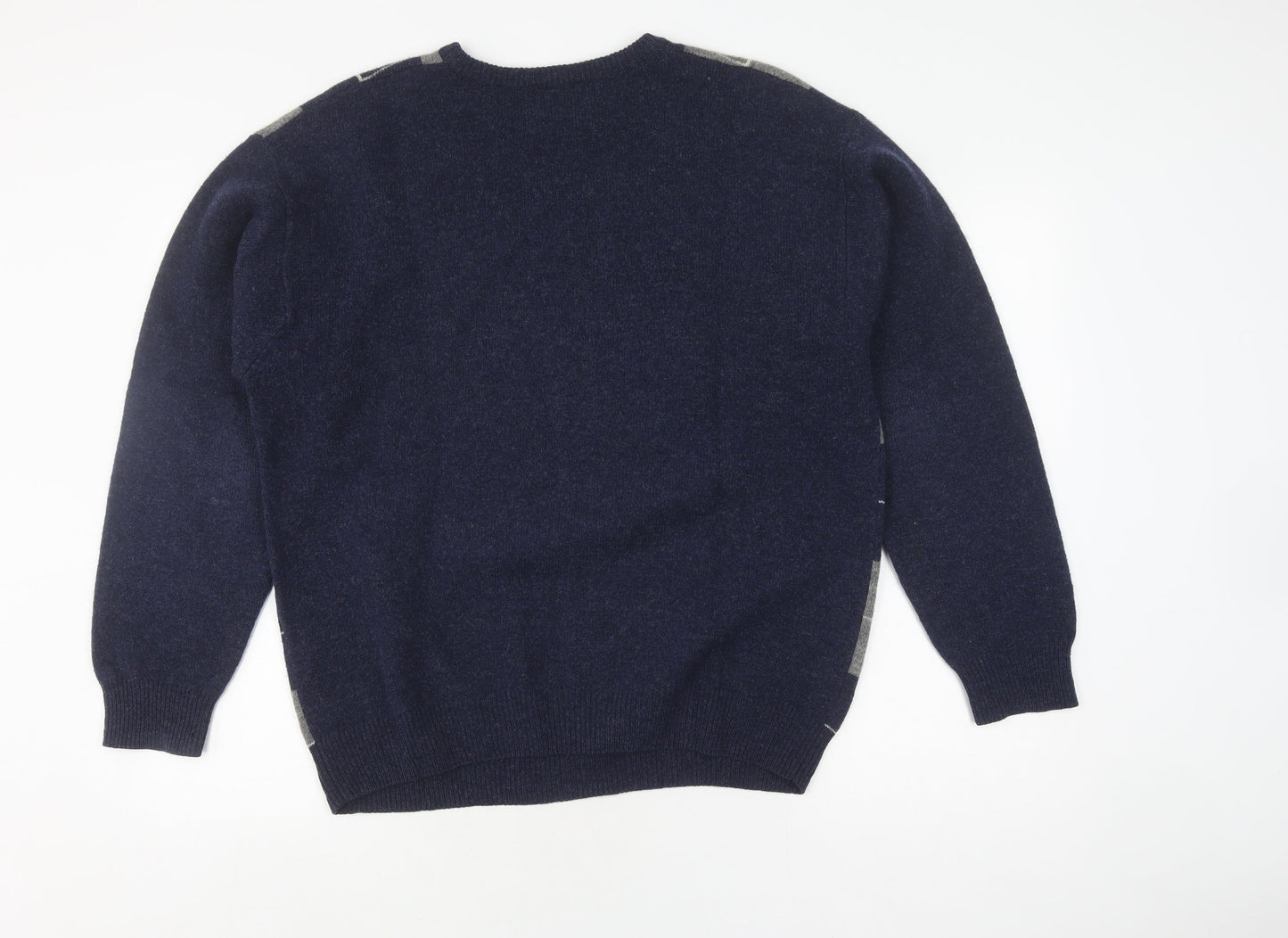 Maine New England Men's L Blue Grey Check Jumper