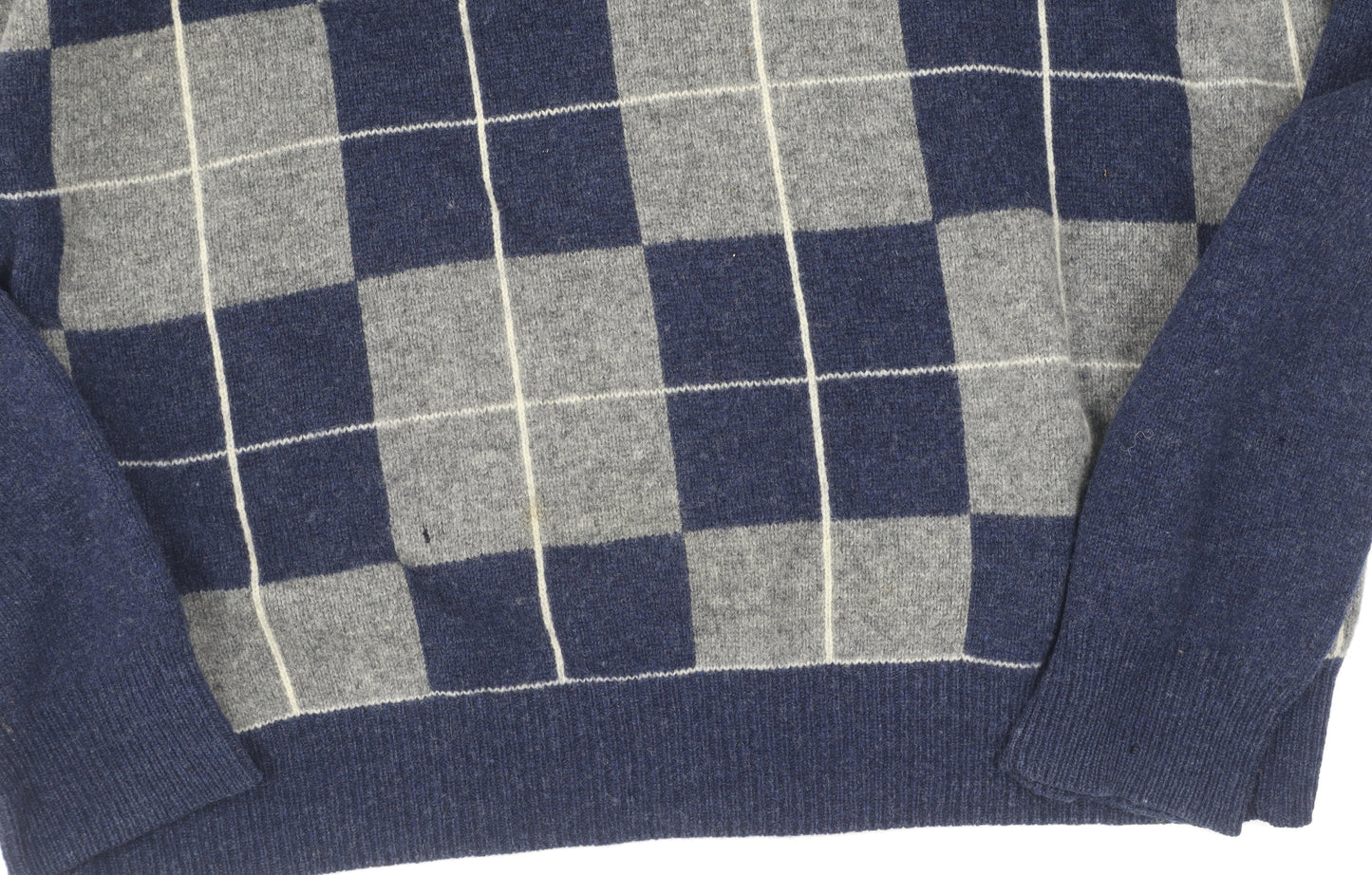 Maine New England Men's L Blue Grey Check Jumper