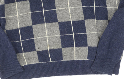 Maine New England Men's L Blue Grey Check Jumper