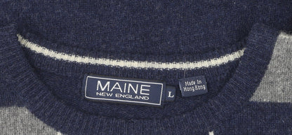 Maine New England Men's L Blue Grey Check Jumper