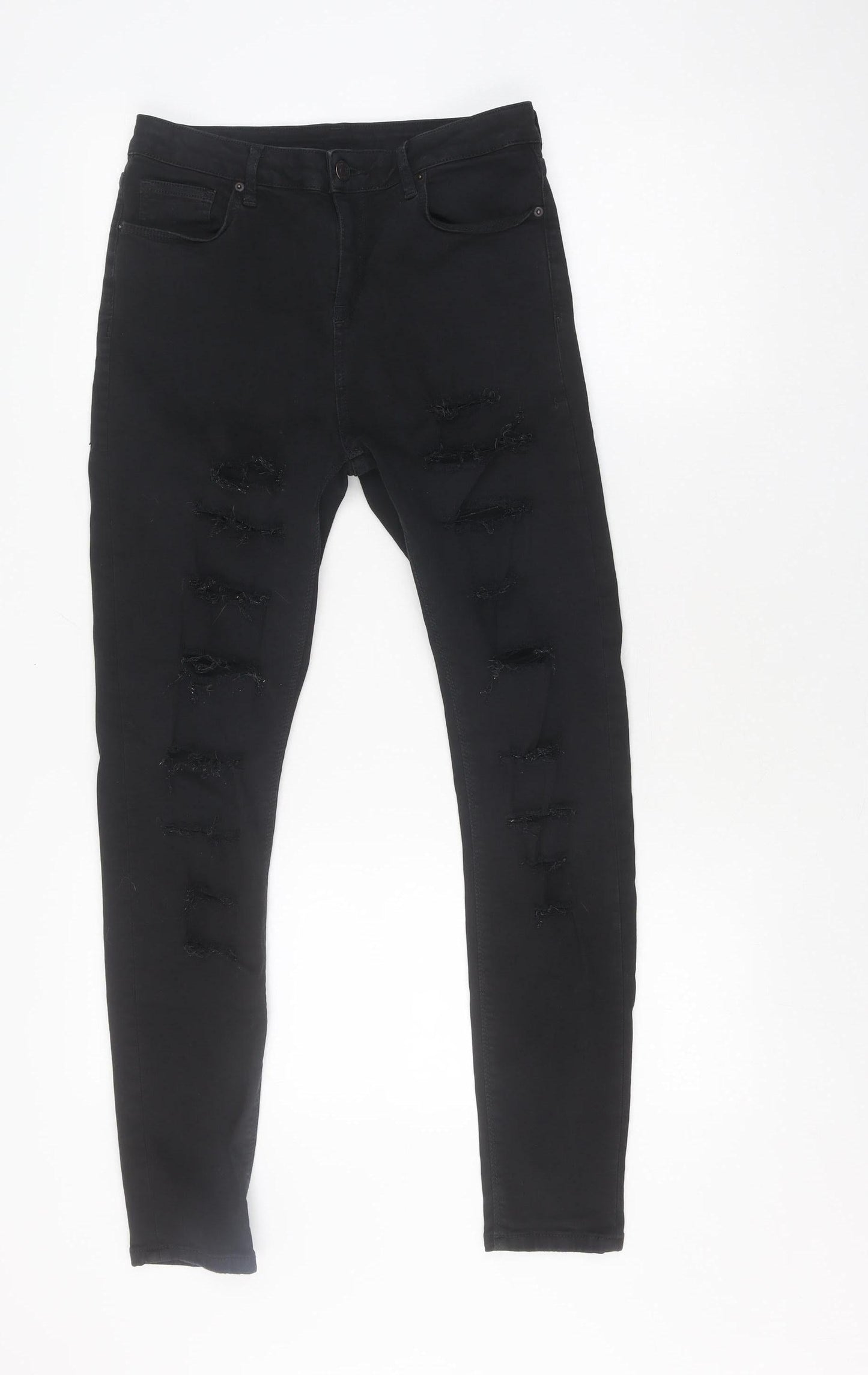 Topshop Women's Black Skinny Jeans (Size L) Slim Distressed