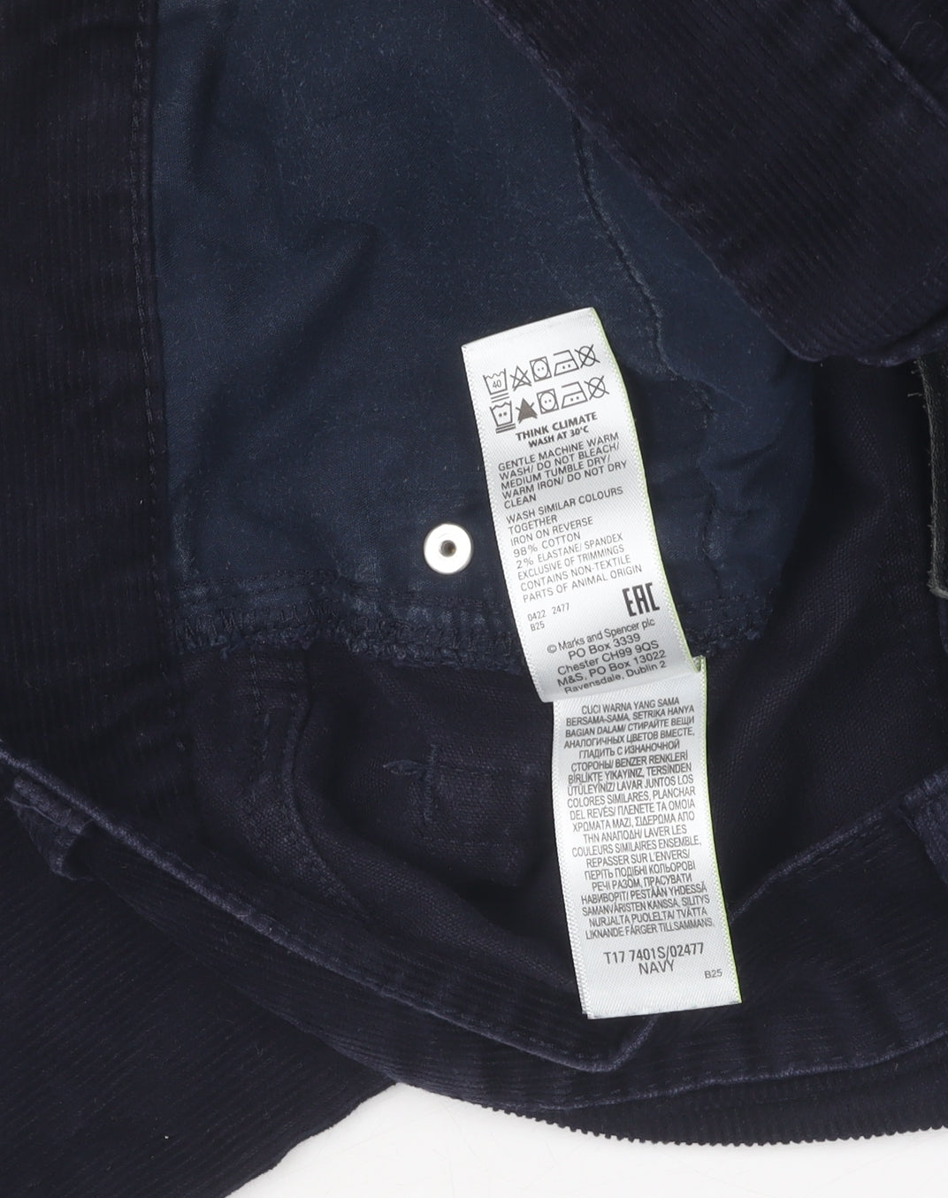 Unisex Adultss UK Size 30 Marks and Spencer Regular Fit Casual Blue Trousers