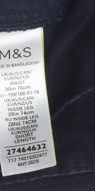 Unisex Adultss UK Size 30 Marks and Spencer Regular Fit Casual Blue Trousers