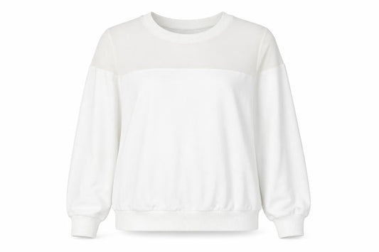 Front view of White unisex pullover sweatshirt, size M, lightweight