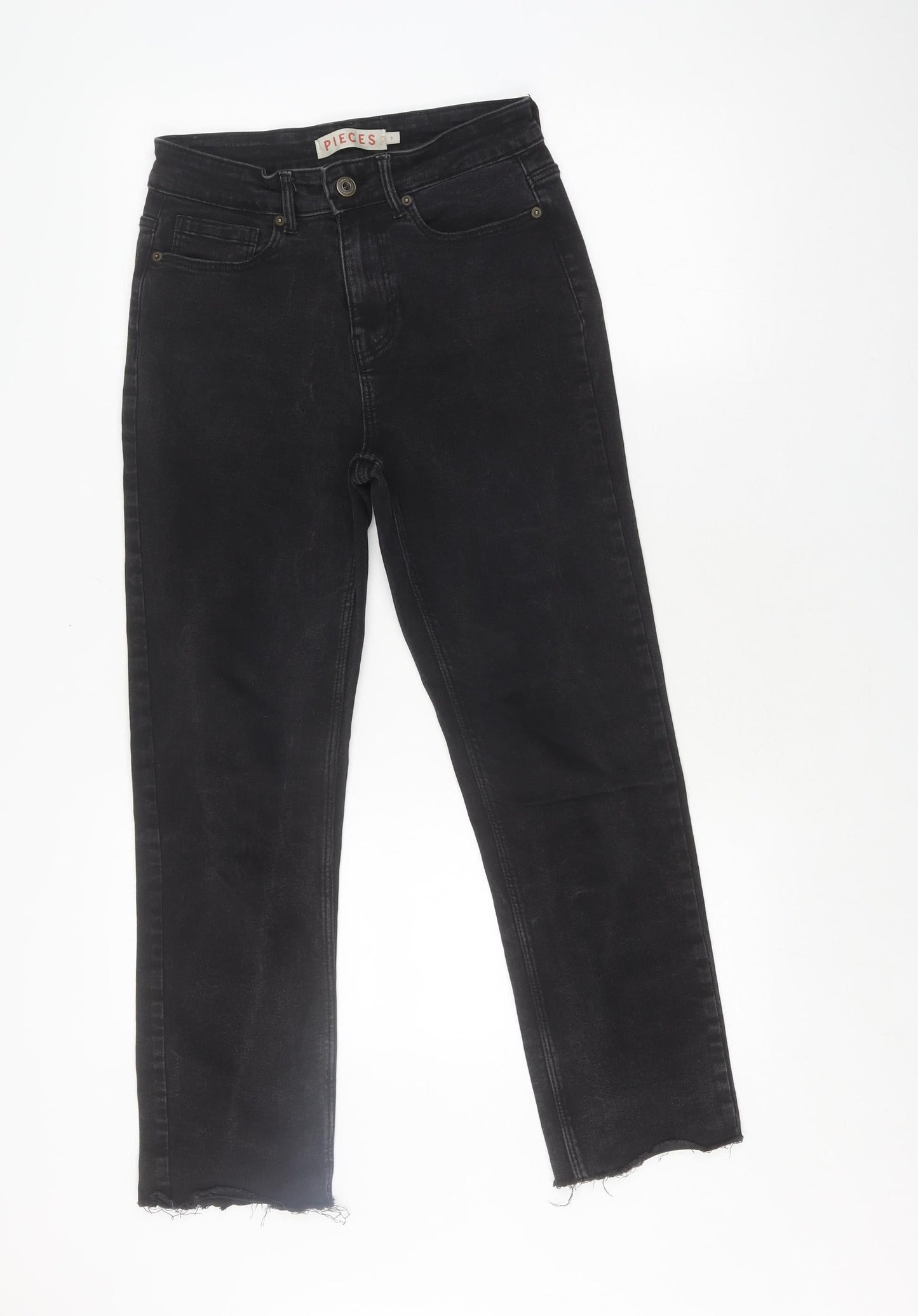 Womens UK Size S Pieces Regular Fit Straight Black Jeans