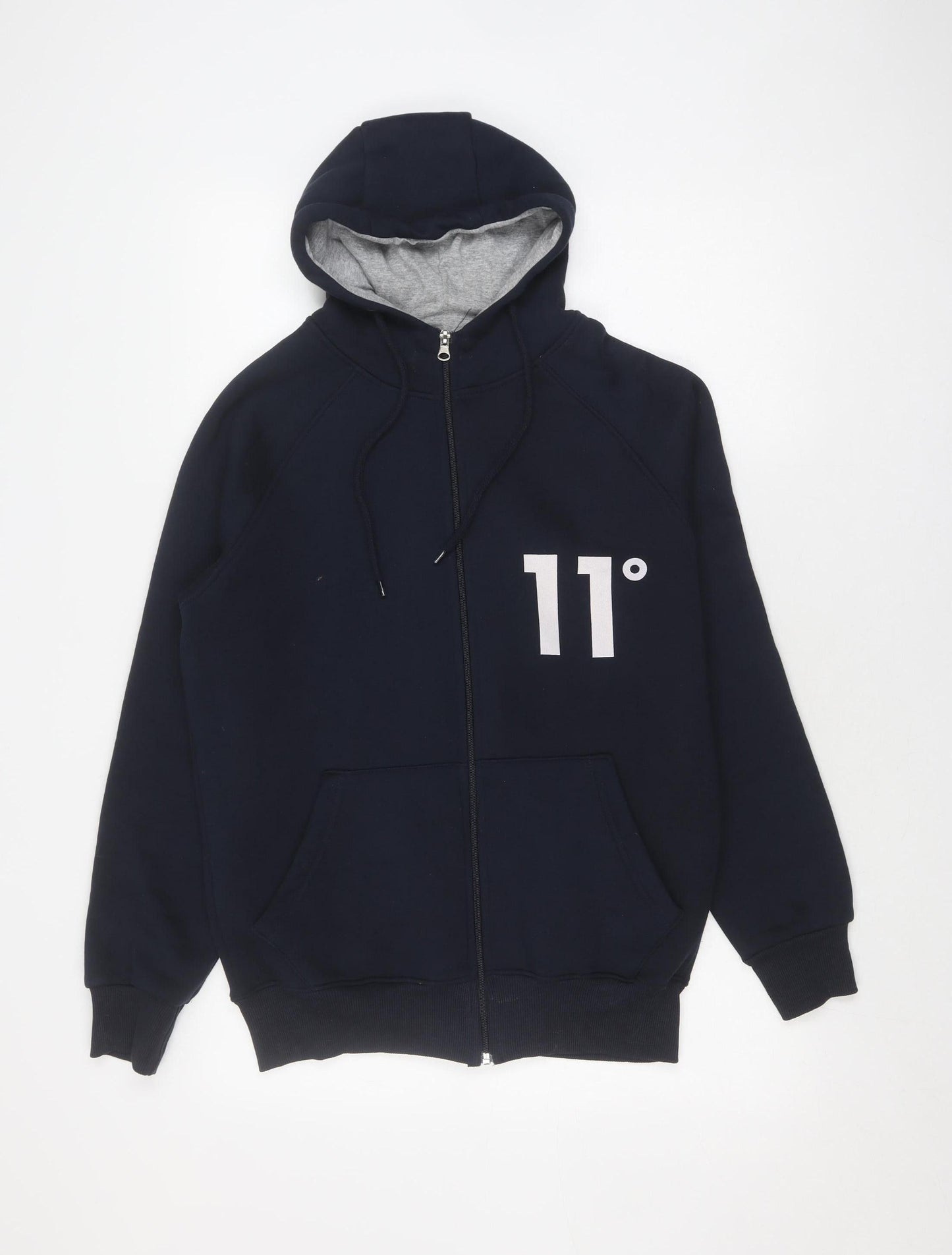11 Degrees Men's Blue Full Zip Hoodie, M - Logo Accents