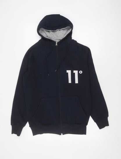 11 Degrees Men's Blue Full Zip Hoodie, M - Logo Accents
