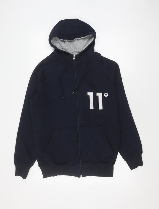 11 Degrees Men's Blue Full Zip Hoodie, M - Logo Accents