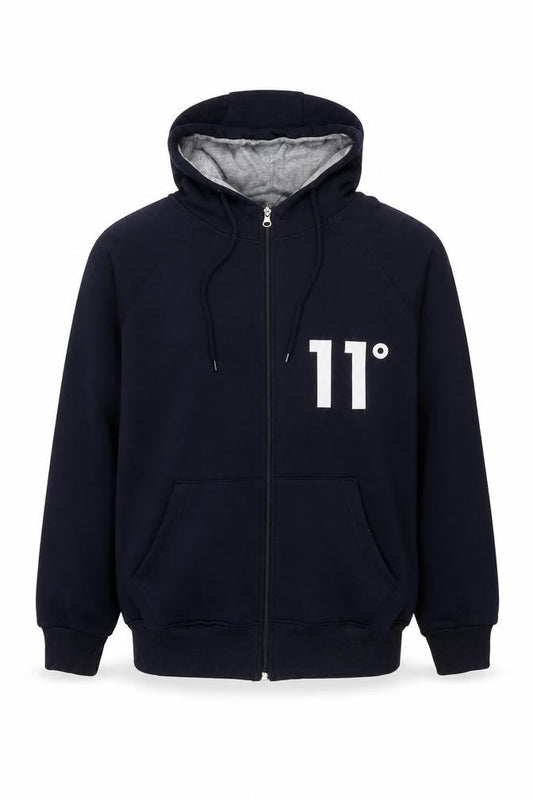 11 Degrees Men'S Blue Full Zip Hoodie, M - Logo Accents