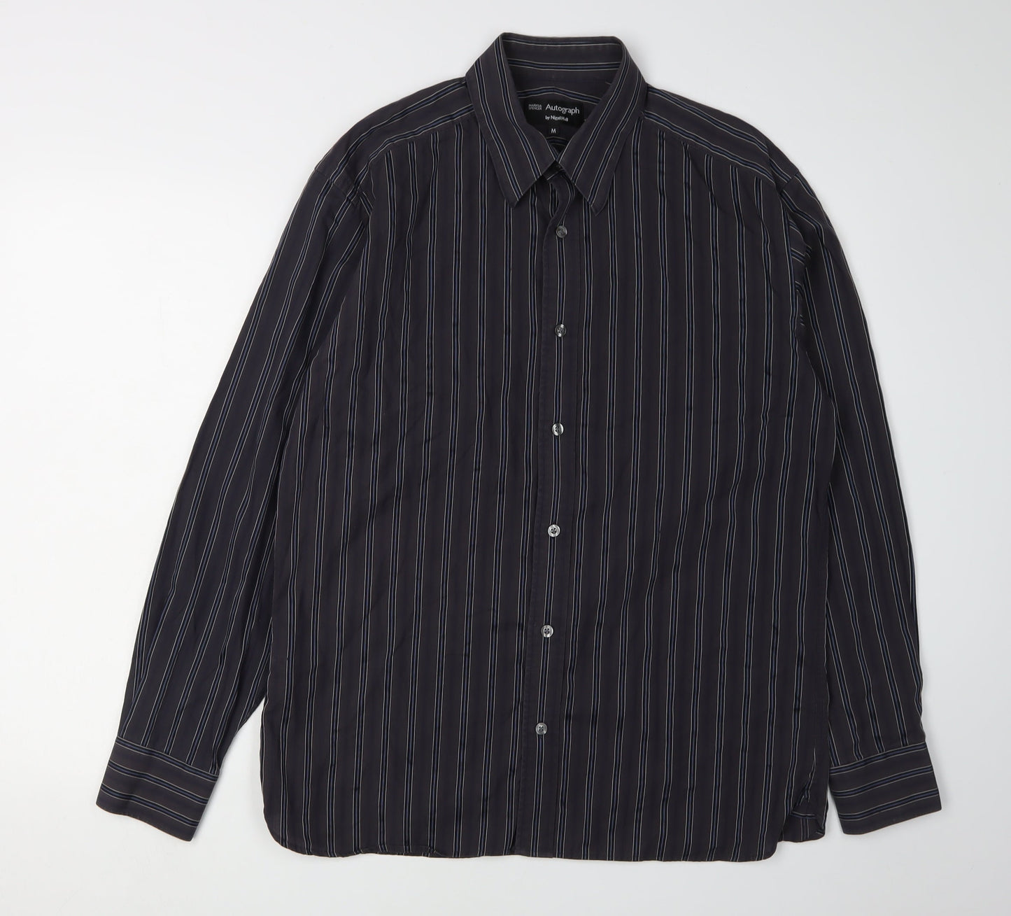 Marks and Spencer Men's Black Striped Shirt M
