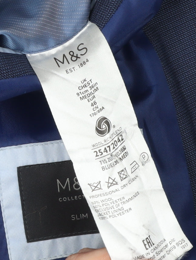 Mens UK Size 36 Marks and Spencer Regular Blue Suit Jacket