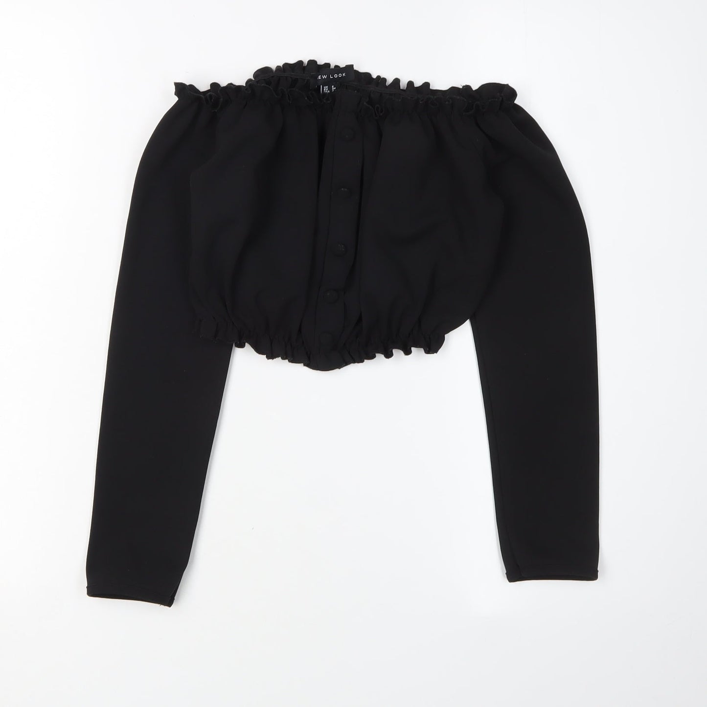 New Look Women's Black Cropped Button Blouse, Size 6