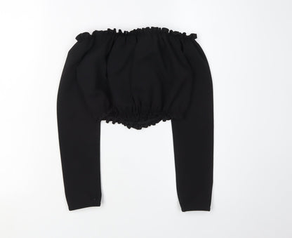 New Look Women's Black Cropped Button Blouse, Size 6