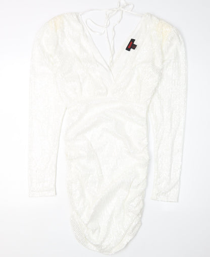MISSPAP Women's White Bodycon Sequin Dress Size 10