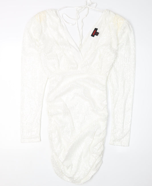 MISSPAP Women's White Bodycon Sequin Dress Size 10