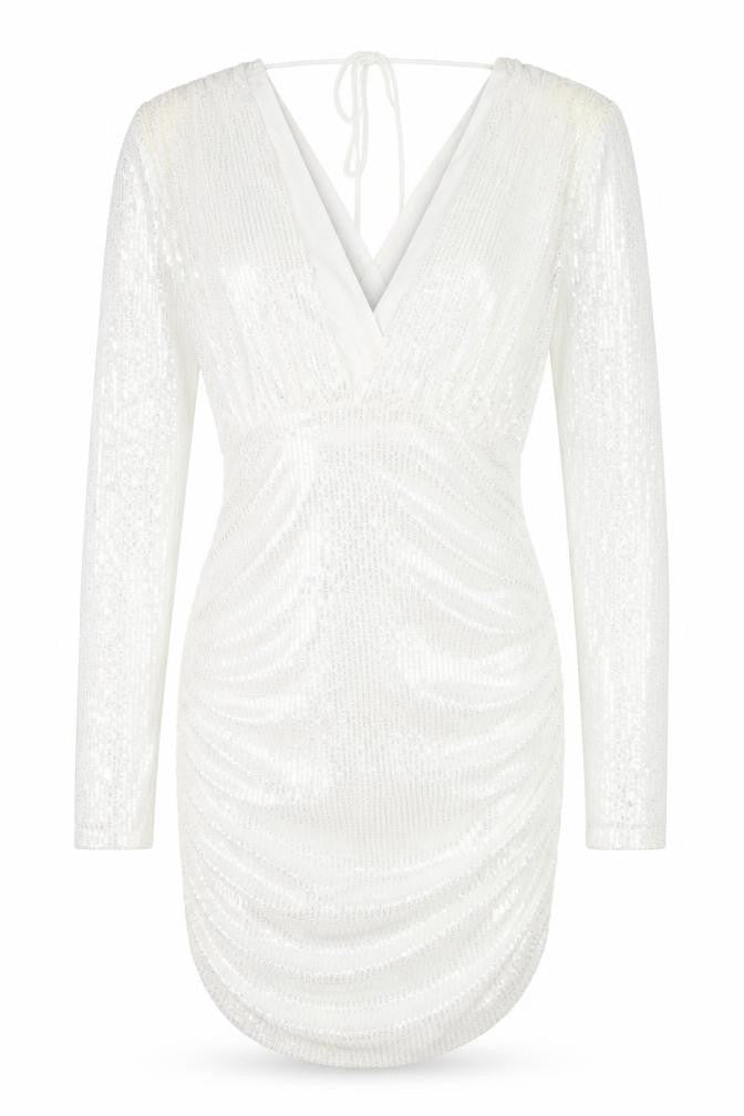 MISSPAP Women's White Bodycon Sequin Dress Size 10
