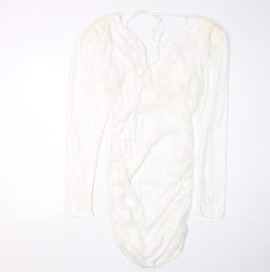 MISSPAP Women's White Bodycon Sequin Dress Size 10