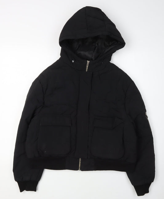 Boohoo Women’s Black Puffer Jacket, Size 14, Hooded