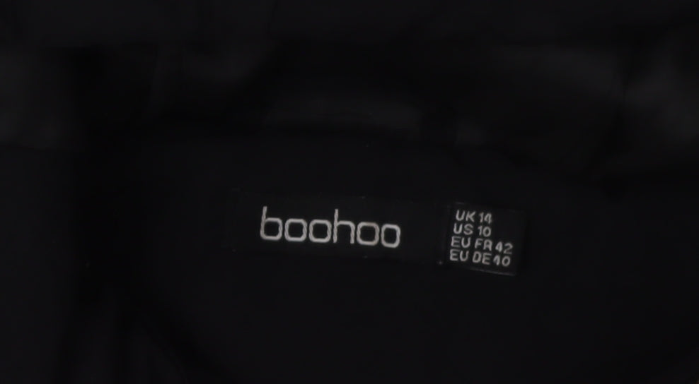Boohoo Women’s Black Puffer Jacket, Size 14, Hooded